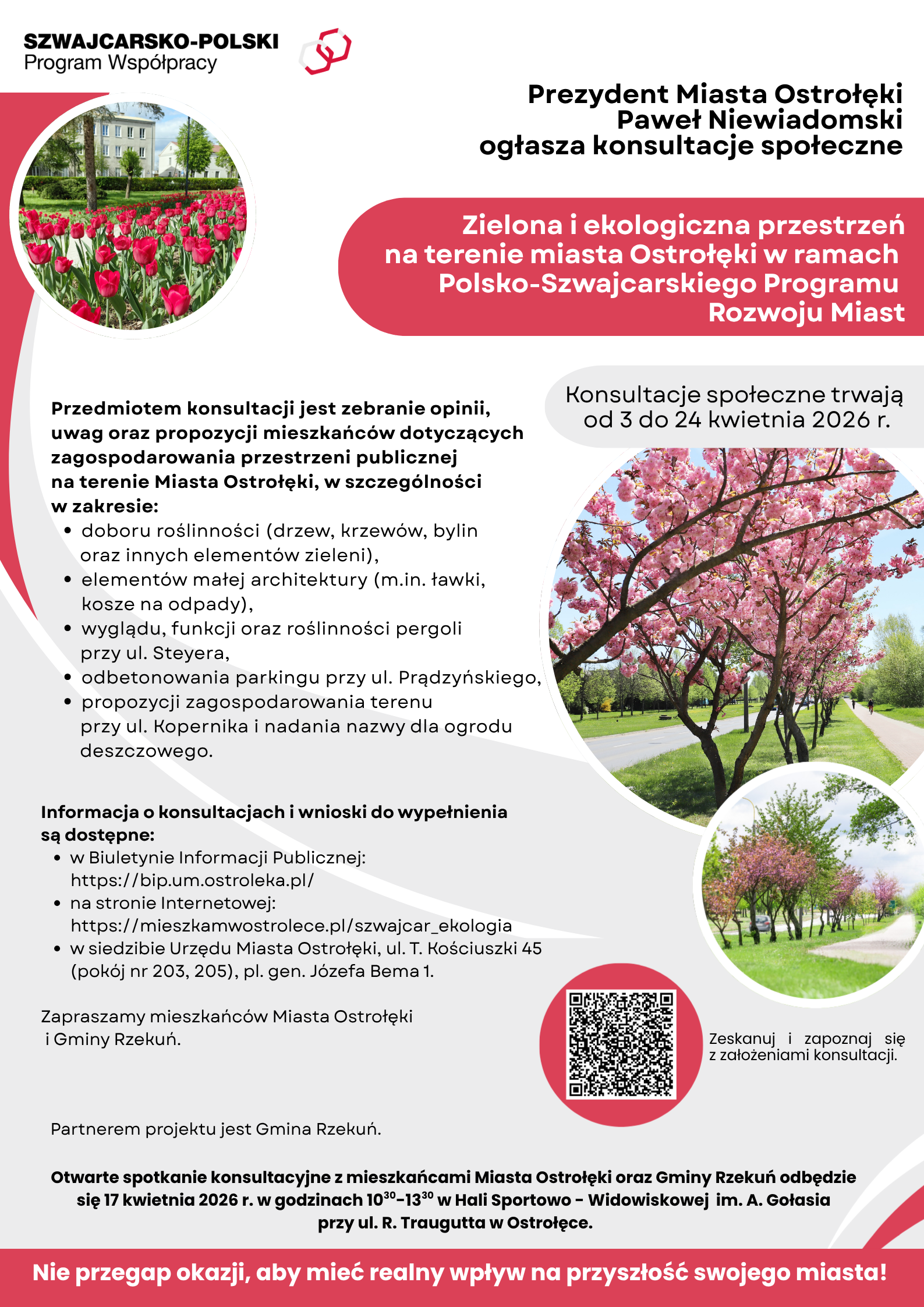 aktualność: Konsultacje społeczne zakresu zielonej i ekologicznej przestrzeni na terenie miasta Ostrołęki w ramach Polsko-Szwajcarskiego Programu Rozwoju Miast